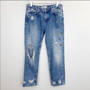 Zara | Destroyed Boyfriend Jeans Bug Embroidered 2‎